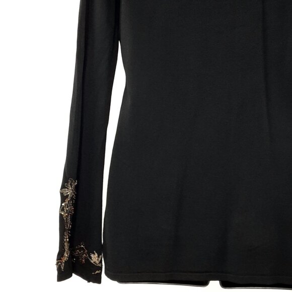 Large Unique Black Elegant Long Sleeve Beaded D V Neck Formal evening Sweater - Picture 4 of 10